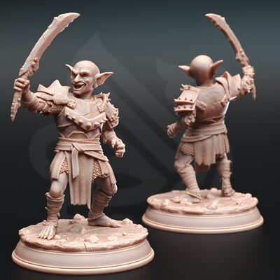 Goblin with sword from DM Stash's Adventure Calls set. Total height apx. 94mm. Unpainted resin model - image1